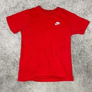 Nike T-Shirt Kids Large Red Emboridered Heritage Logo Short Sleeve Cotton